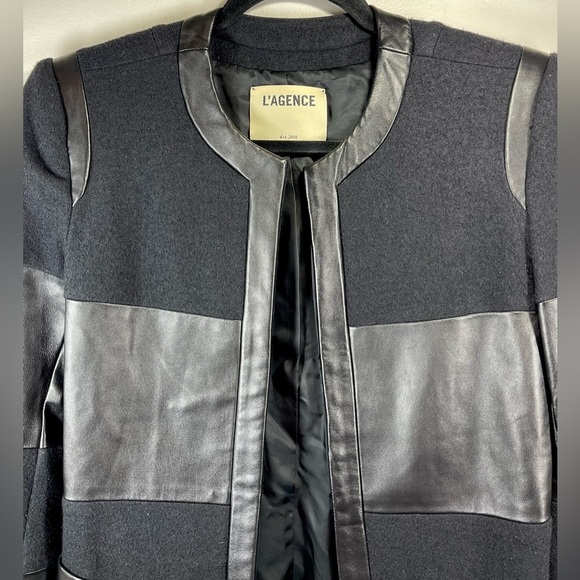 NWOT L’Agence Women’s Harper Leather and Wool Contrast Blazer in Black Size 2 - Picture 8 of 16